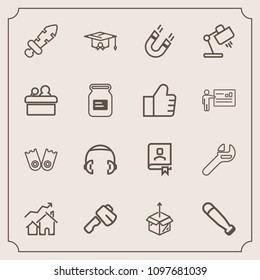 Modern, simple vector icon set with bat, sport, package, office, baseball, sword, construction, flipper, increase, hammer, property, axe, book, audio, sea, magnetic, contact, sound, knight, box icons