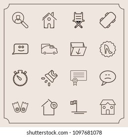 Modern, simple vector icon set with message, speech, landlord, ocean, web, blue, timer, furniture, beach, home, chair, online, estate, screen, baja, success, sea, skate, time, house, business icons