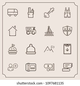 Modern, simple vector icon set with door, diving, work, sign, sea, web, tomato, office, hat, transport, bread, head, food, element, key, tv, vintage, bus, download, technology, lunch, stationary icons