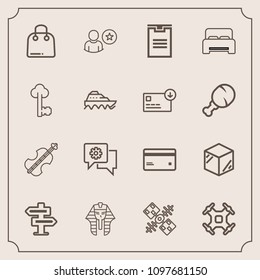 Modern, simple vector icon set with violoncello, dont, sound, communication, retail, paper, profile, banking, package, control, aerial, music, helicopter, fashion, debit, musical, packaging, buy icons