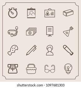 Modern, simple vector icon set with time, light, hand, communication, snack, pencil, sun, equipment, fast, electricity, electric, energy, picture, picnic, internet, glasses, blank, grass, bat icons