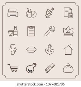 Modern, simple vector icon set with nautical, sea, anchor, saw, ship, construction, estate, home, hammer, equipment, pin, style, light, boat, shop, bed, game, furniture, bulb, satellite, trolley icons