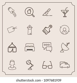 Modern, simple vector icon set with double, real, spaceship, rocket, profile, light, chat, avatar, dish, eyeglasses, satellite, medical, travel, operation, interior, technology, camp, business icons