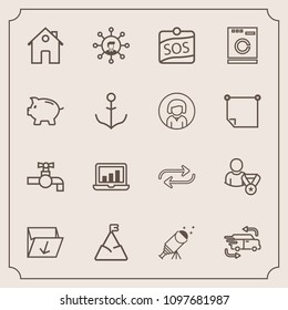 Modern, simple vector icon set with fast, delivery, box, sky, chart, replace, sink, laptop, label, landscape, real, business, rubbish, white, replacement, bathroom, blue, substitute, change, tap icons