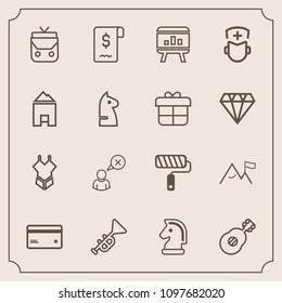 Modern, simple vector icon set with cancel, woman, sign, element, game, roll, business, paint, debit, surgeon, brush, internet, bikini, money, profile, horse, sale, swimsuit, nature, roller, web icons