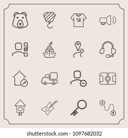 Modern, simple vector icon set with football, bird, typography, delete, transportation, vehicle, building, birdhouse, increase, real, point, musical, construction, bear, wooden, white, nature icons