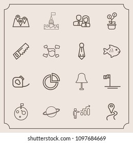 Modern, simple vector icon set with friction, mexico, planet, navigation, business, castle, graph, astronaut, tree, personal, astronomy, route, map, team, tape, medieval, success, chart, worker icons