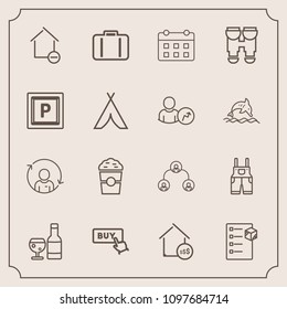 Modern, simple vector icon set with red, home, baggage, coffee, travel, drink, work, structure, people, removal, refresh, real, checklist, uniform, airport, price, box, timetable, hierarchy, buy icons