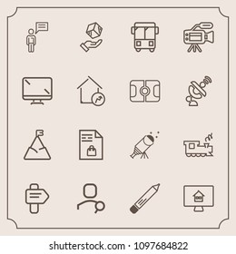 Modern, simple vector icon set with house, online, business, real, list, delivery, cargo, internet, travel, shopping, pen, property, chat, notebook, transportation, office, account, star, way icons