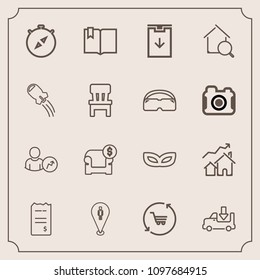 Modern, simple vector icon set with direction, shipping, increase, paper, house, account, financial, transportation, sofa, lorry, location, bill, home, shop, open, truck, finance, book, pin, map icons