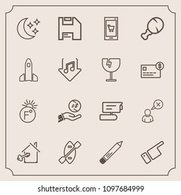 Modern, simple vector icon set with record, diskette, showing, night, temperature, app, moon, property, pen, scale, dollar, thermometer, estate, investment, profile, sky, camera, people, view icons