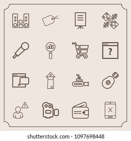 Modern, simple vector icon set with finance, music, sound, handle, musical, europe, communication, alarm, website, marine, coaxial, profile, landmark, online, tag, purse, wallet, ocean, cord icons