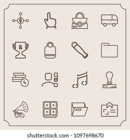 Modern, simple vector icon set with style, stationery, business, speed, retro, blank, vintage, file, personal, coin, id, gramophone, note, sound, task, paper, finger, cash, stamp, hand, office icons