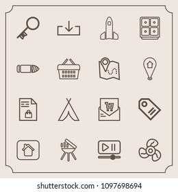 Modern, simple vector icon set with house, ventilator, launch, receipt, sale, shuttle, notebook, download, barbecue, button, grill, label, cooking, web, space, player, tag, retail, list, air icons