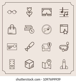 Modern, simple vector icon set with nature, eye, interior, furniture, sofa, sea, package, cooler, map, shuttle, road, flower, product, drink, modern, science, pin, box, falling, packaging, space icons