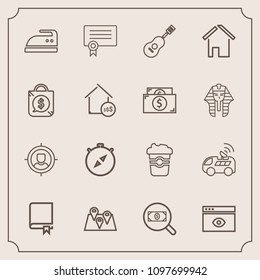 Modern, simple vector icon set with mug, east, customer, browser, direction, internet, certificate, navigation, business, compass, technology, drink, education, marketing, concept, web, music icons
