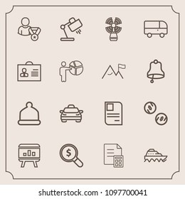 Modern, simple vector icon set with transport, profile, find, financial, lighthouse, beacon, card, concept, finance, infographic, internet, head, bus, car, chart, cash, personal, money, home, id icons