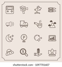 Modern, simple vector icon set with lot, star, computer, camera, film, military, find, handle, screen, night, lamp, crown, web, search, home, arrow, spaceship, nature, concept, car, bullet, tree icons