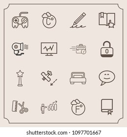 Modern, simple vector icon set with write, study, temperature, pencil, thermometer, development, encyclopedia, open, double, chat, flight, library, click, female, fahrenheit, web, electric, bed icons