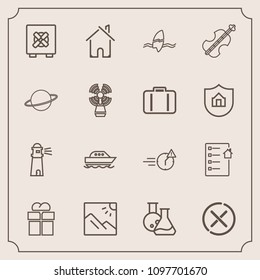 Modern, simple vector icon set with landscape, package, surf, medicine, safety, cancel, sea, lock, man, present, late, sign, business, giftbox, gift, real, violoncello, estate, stop, box, office icons