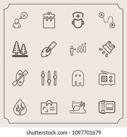 Modern, simple vector icon set with canoe, internet, surgeon, landscape, water, halloween, machine, forest, office, phone, id, person, scary, pretty, paddle, wireless, card, environment, boat icons