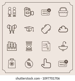 Modern, simple vector icon set with cash, laboratory, time, file, timer, boy, water, clock, east, bathroom, happy, video, sink, sack, people, currency, research, tap, document, north, business icons
