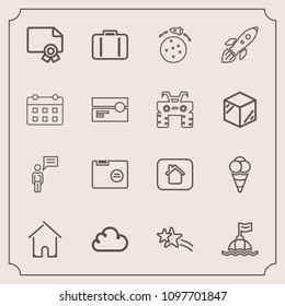 Modern, simple vector icon set with house, holiday, chat, file, shiny, airport, water, safety, cloud, luggage, ice, ball, science, planet, baggage, achievement, award, sea, falling, architecture icons
