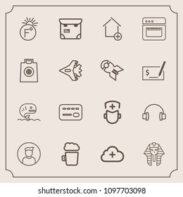 Modern, simple vector icon set with card, food, temperature, credit, doctor, property, thermometer, fish, male, people, hospital, fahrenheit, person, egypt, pub, culture, profile, professional icons