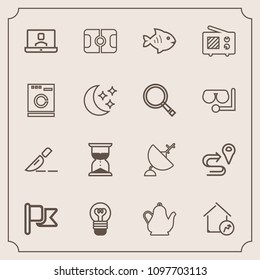 Modern, simple vector icon set with internet, map, hour, time, route, drink, lightbulb, surgery, sand, dish, location, house, bulb, hot, medical, home, technology, hourglass, fish, call, stadium icons