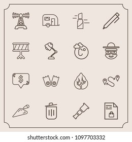 Modern, simple vector icon set with frame, technology, transport, nature, night, point, shopping, astronomy, landscape, telescope, space, list, map, music, summer, traffic, construction, market icons