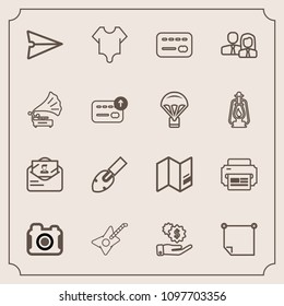 Modern, simple vector icon set with web, money, fashion, note, sign, business, equipment, map, world, internet, balance, post, card, camera, cute, printer, communication, model, paper, music icons