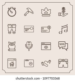 Modern, simple vector icon set with point, computer, owl, template, shovel, internet, window, file, folder, web, paper, music, danger, voice, online, emergency, song, karaoke, position, bird icons