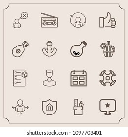 Modern, simple vector icon set with refresh, sign, delivery, cancel, human, profile, travel, audio, helicopter, work, stationery, direction, cargo, radio, sound, quality, day, drone, aerial, web icons