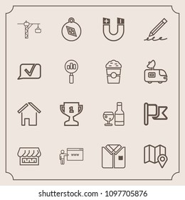 Modern, simple vector icon set with south, direction, house, east, building, national, hammer, compass, glass, north, fashion, architecture, home, location, saw, winner, field, first, nation, go icons