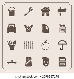 Modern, simple vector icon set with cloakroom, umbrella, white, weather, rain, estate, equality, hammer, real, building, style, wrench, hipster, computer, color, house, healthy, paint, apple icons
