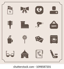Modern, simple vector icon set with contact, drink, heart, broken, comb, footwear, bar, competition, hot, social, suit, machine, gambling, internet, human, cup, dessert, beauty, lollipop, wash icons