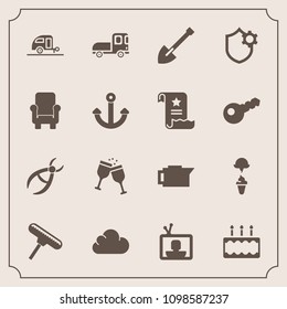 Modern, simple vector icon set with transport, paint, caravan, clinic, dentist, internet, brush, machine, dentistry, alcohol, journey, drink, roller, ice, transportation, drill, cloud, trailer icons
