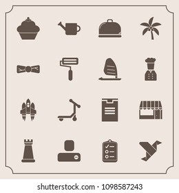 Modern, simple vector icon set with delivery, person, origami, contact, doughnut, list, restaurant, vehicle, scooter, package, supermarket, summer, gardening, market, social, game, paper, can icons
