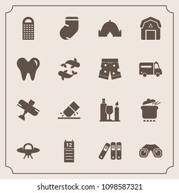 Modern, simple vector icon set with file, tent, cheese, dish, rubber, meal, aircraft, food, agenda, clothes, dinner, pot, cooking, warm, winter, equipment, outdoor, fashion, camp, spaceship, ufo icons