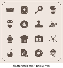 Modern, simple vector icon set with chief, fire, dessert, child, safety, add, cake, christmas, doughnut, style, water, game, device, computer, hydrant, pie, music, fashion, infant, foreman, play icons