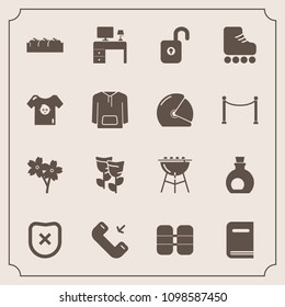 Modern, simple vector icon set with nature, cherry, barbecue, button, phone, oil, cooking, closed, leisure, oxygen, flower, meat, bbq, fruit, skate, baby, spring, sakura, tank, book, healthy icons