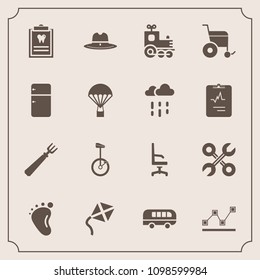 Modern, simple vector icon set with armchair, leisure, repair, dental, cowboy, dentist, child, tool, baby, reparation, industrial, business, newborn, comfortable, circus, west, patient, dinner icons