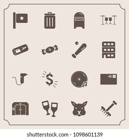 Modern, simple vector icon set with national, flight, america, usd, trash, letter, rake, ticket, drill, post, send, glass, cute, dollar, currency, wine, album, autumn, clinic, envelope, medical icons