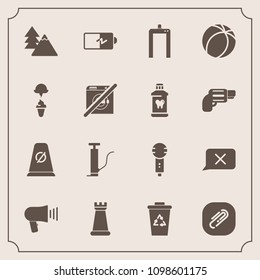 Modern, simple vector icon set with king, strategy, waste, paperclip, karaoke, street, forest, recycling, voice, background, scan, closed, piece, paper, full, trash, nature, landscape, megaphone icons