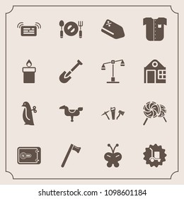 Modern, simple vector icon set with package, spoon, kid, candy, price, safe, wrench, children, tag, nature, delivery, repair, butterfly, shirt, knife, child, insect, beauty, white, baby, tool icons