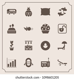Modern, simple vector icon set with fly, fitness, road, technology, chair, seafood, food, lady, bed, media, sunbed, bug, green, human, bar, data, business, plant, bus, white, beach, diagram, sea icons