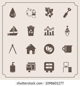 Modern, simple vector icon set with coffee, transportation, journey, travel, blossom, drink, toy, caffeine, office, kitchen, liquid, transparent, business, boat, equipment, house, work, vacation icons