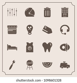 Modern, Simple Vector Icon Set With Real, Biker, Building, Bed, Grill, Equality, Business, Sport, White, House, Paint, Cooking, Bedroom, Motorbike, Home, Basketball, Car, Healthy, Recycling, Toy Icons