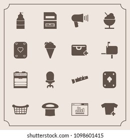 Modern, simple vector icon set with oven, chair, sign, sweet, communication, kitchen, website, market, business, document, bag, dessert, hat, ice, shirt, cream, comfortable, data, megaphone icons