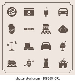 Modern, simple vector icon set with internet, food, technology, ship, power, chess, justice, footwear, dessert, law, king, lock, cream, judge, cable, piece, ice, tower, leather, medieval, travel icons